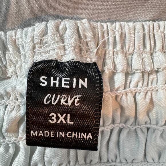 Shein Curve Plus Size 3XL White Smocked Top Swiss Dot Tie Shoulder Top - Picture 4 of 8